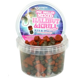 Bait-Tech Pre-Drilled Halibut & Krill Pellets Mixed Sizes (300g) Fishing Bait