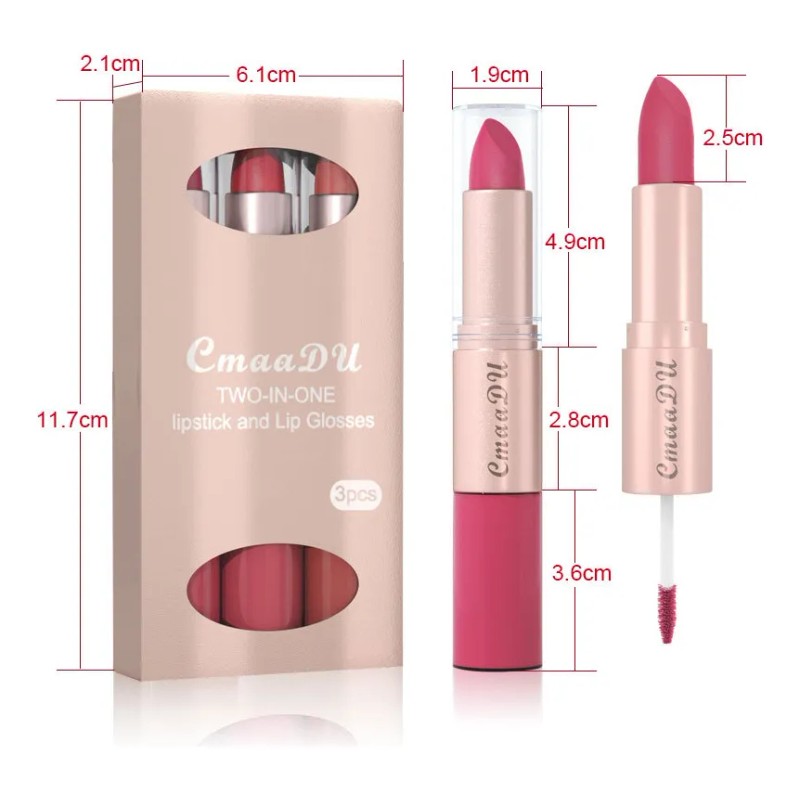 Set Cmaadu 3 Tubos Mate Labial Y Brillo 2 En