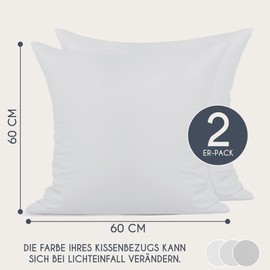Dreamzie Renforcé Cotton Pillowcase 60 x 60 cm (Set of 2) – White – Densely Woven with 57 Threads/cm² – Cushion Cover 60 x 60 cm – OEKO-TEX Certified