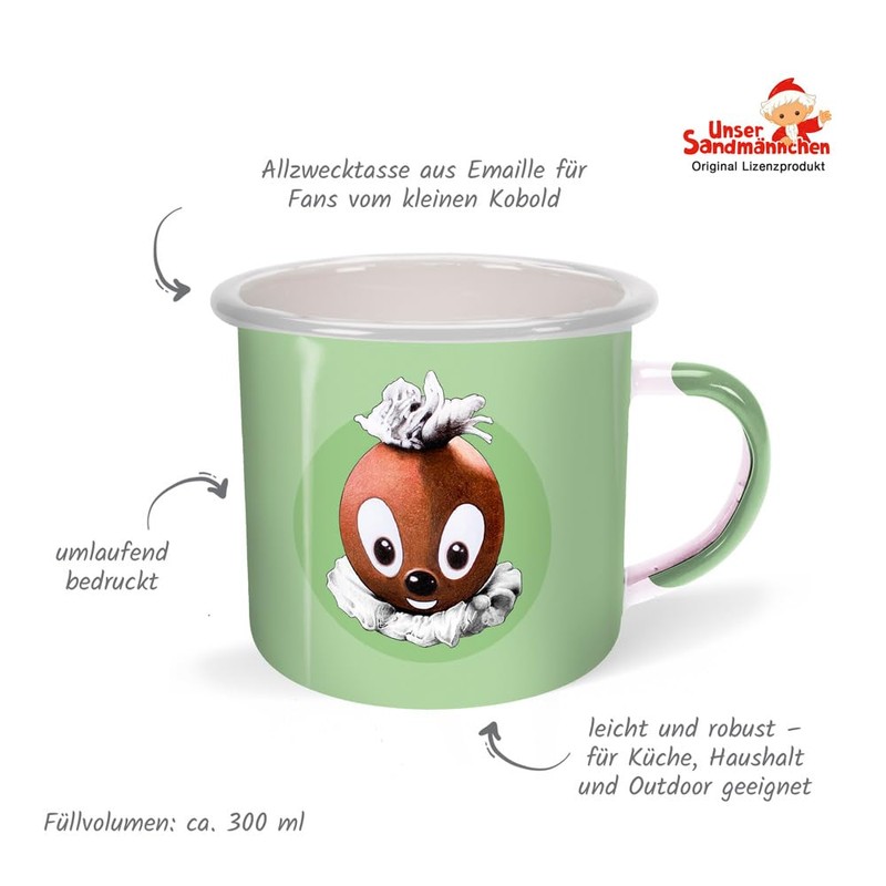 Trötsch Unser Sandmännchen Emailletasse Pittiplatsch: Kaffeetasse Teetasse Geschenkidee Geschenk Tasse