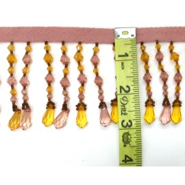 Unbranded 3'' Beaded Crystal Trim - SOLD BY THE YARD - Pink with Amber