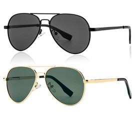 JOVAKIT Kids Small Polarized Aviator Sunglasses for Girls and Boys Age 4-16 (Black/Grey + Gold/G15)