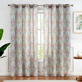 jinchan Damask Printed Curtains for Bedroom Multicolor Linen Textured Light Reducing Medallion Window Curtain Panels for Living Room 2 Panels 108 Inch Long Green