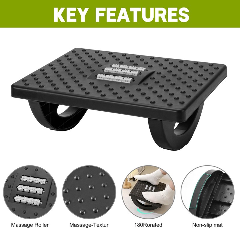 Comfortable Desk Footrest with Ergonomic Plastic Cushion and Massage Points
