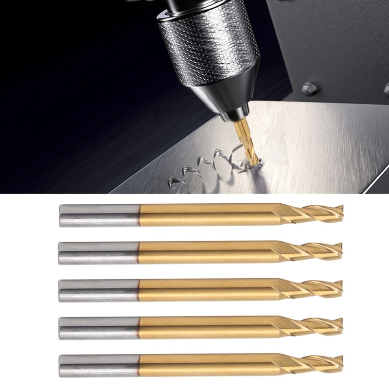 5Pcs 3‑Flute Flat End Milling Cutter Ti Plating Router Bits