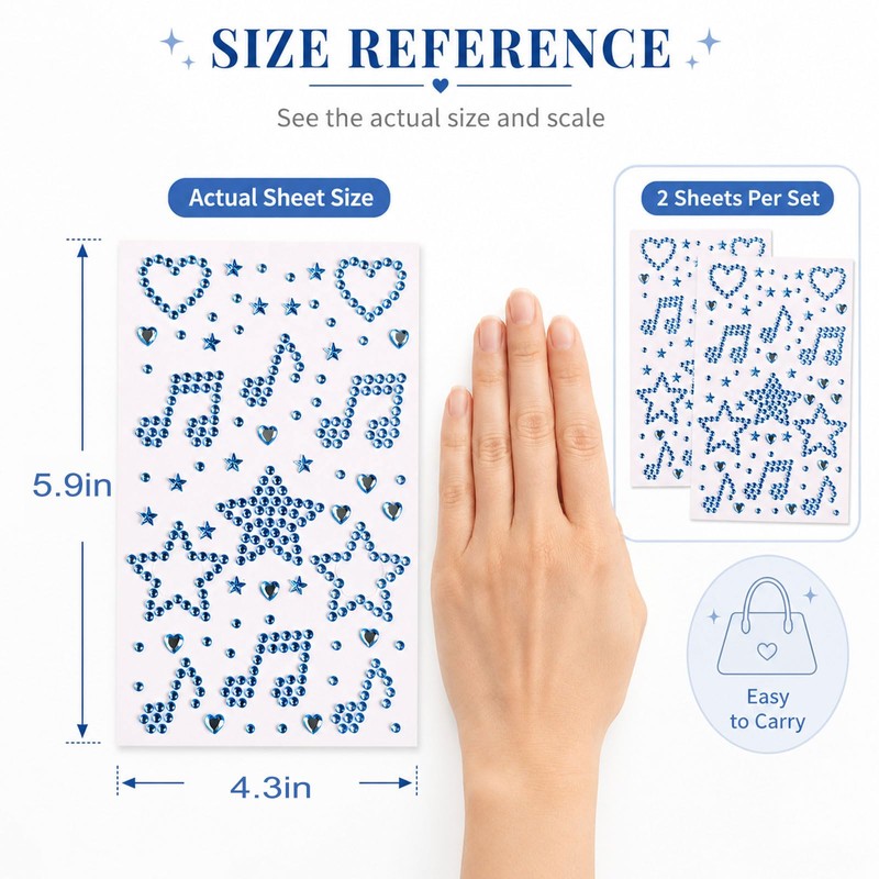 Blue Face Gems Stickers Face Jewels with Star Heart Music