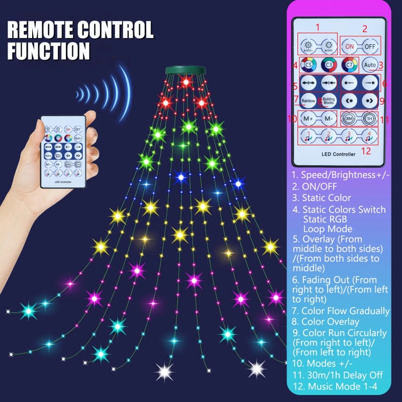 eperfect2012 400LED Smart Christmas Tree Waterfall String Lights Waterproof Garden