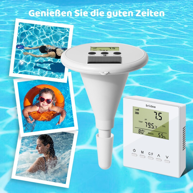 briidea Wireless Digital Swimming Pool Water Tester with Two Displays
