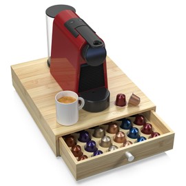WELL WENG for Nespresso Original Capsules - Bamboo Coffee Pod Drawer Holder - 48 OriginalLine Pods Organizer (14.5"D x 11.7"W x 3.2”H)