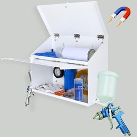 DITKOK White Magnetic Spray Booth Box, Wall Mounted Spray Booth Box with Dual Compartment and Two Hangers for Spray Guns, Robust Spray Paint Storage Cabinet Designed to Fit Inside The Spray Booth