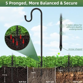 Outdoor Shepherds Hook,88 Inch 5 Prong Base Adjustable Shepherd Hooks, Bird Feeder Pole Stand for Hanging Plant Baskets, Solar Light Lanterns, Hummingbird Feeder