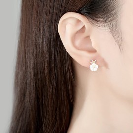 Michooyel 925 Sterling Silver Earrings, Women's Mother Shells, Cherry Blossom Earrings, Diamond CZ, 14K Gold Filled, Silver, Popular, Cute, Stylish, Accessory, Christmas, Birthday, School Entrance
