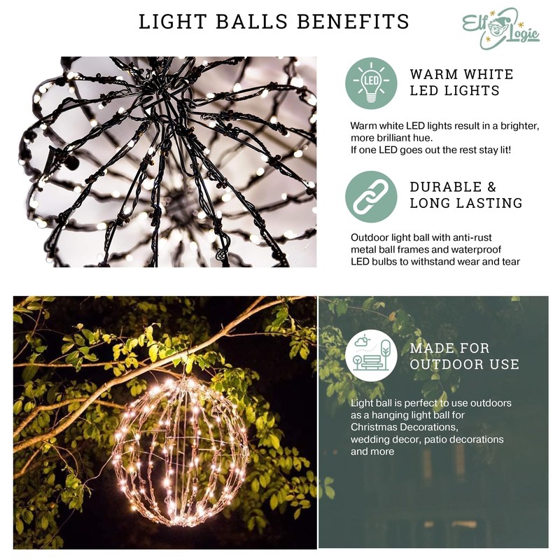 Elf Logic 3 Pack 12” Outdoor/Indoor LED Christmas Light Balls.