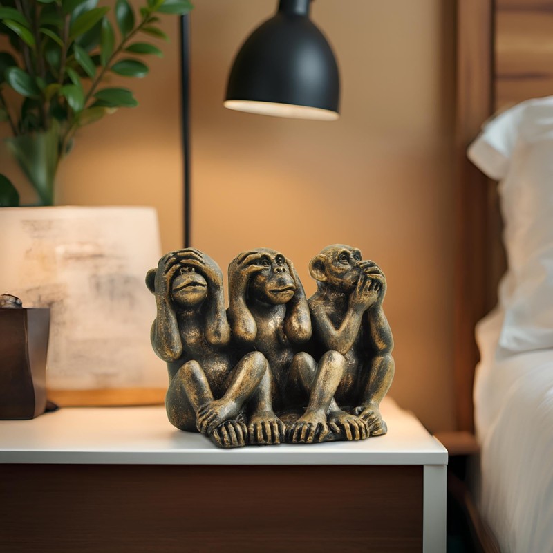 PlentifulHome 3 Wise Monkeys Statue - Hear No Evil, See