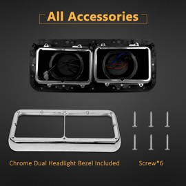 Headlight Housing Base with Chrome Dual Headlight Bezel Fit For Kenworth T400 T600 T800 W900 K100 C500, Peterbilt 378 379, Western Star 4900, Freightliner FLD Classic XL