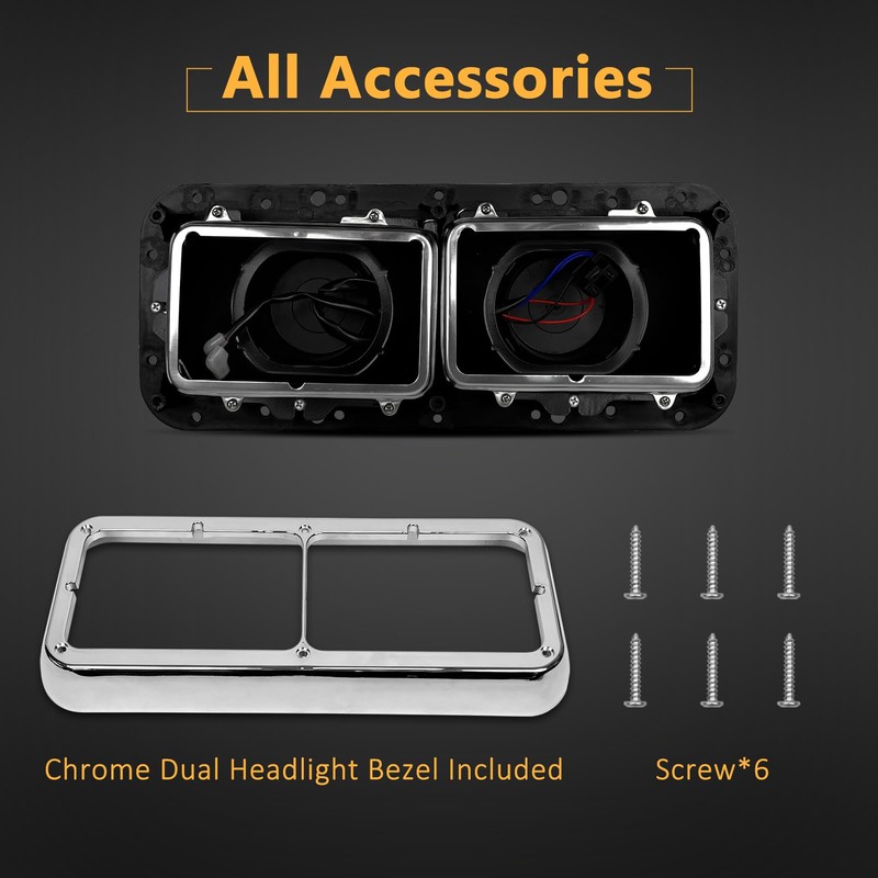Headlight Housing Base with Chrome Dual Headlight Bezel Fit For