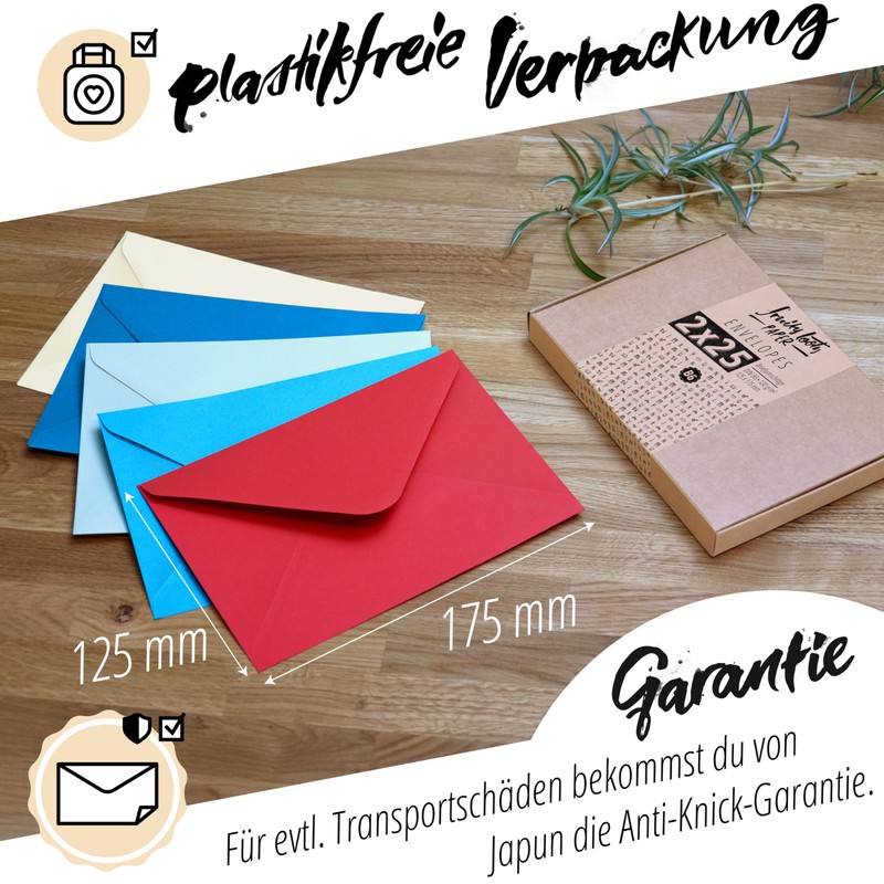 Japun 50 Coloured Envelopes (2 x 25 Colours) DIN B6