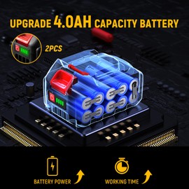 Angle Grinder Cordless, 2x4.0Ah Batteries, 4-1/2-Inch, 8500RPM Brushless Motor, with 2 Saw Blades for Metal Wood Polishing, Thin Steel