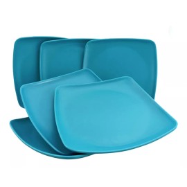 Anforama Juego Plato Trinche Cuadrado Azul Melamina 23.5 Cm 6 Piezas Melamina Cuadrada