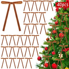 WIURGOHA 40 PCS Deep Brown Velvet Bows for Christmas Tree，5 x 7 Inch Christmas Vintage Velvet Ribbon Bows Ornaments - Perfect for Christmas Tree Wreaths Garlands Gifts and Home Decor