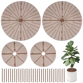 4 Pcs Plant Pot Grid Soil Protectors, 20.5" & 11.8" Cuttable Plant Pot Cover with Serrated Stakes, Plant Protector Cat Digging Stopper, Soil Cover for Indoor Outdoor Plants