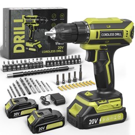 Cordless Drill, 20V MAX Power Drill Set with Dual Power Pack & Charger, 3/8 Inch Keyless Chuck, Variable Speed, 25+1 Position and 56PCS Bits/Screws, Power Tools for Home Projects
