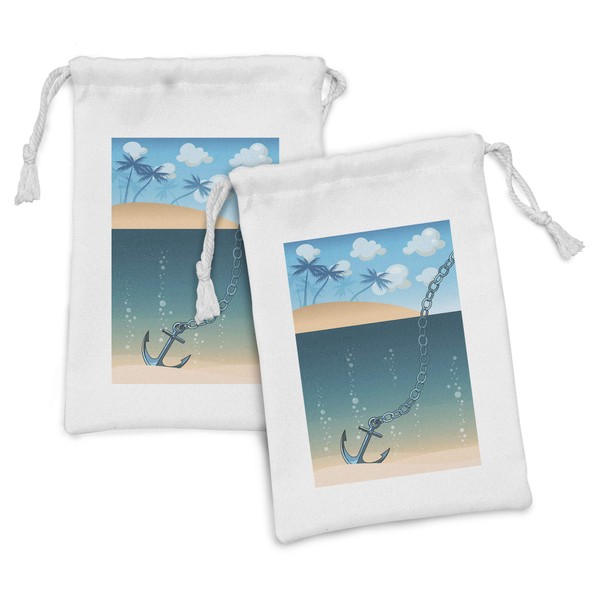 Lunarable Anchor Fabric Pouch Set of 2, Hawaiian Beach Scenery