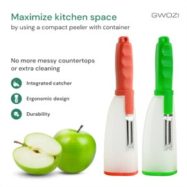 Vegetable Peelers with Catcher - Carrot/Potato/Cucumber Peeler with Container - Handle Fruit Peeler with Storage Box - Veggie Peelers for Kitchen, 2 Pcs