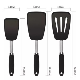 Unbranded 3 pack Hygienic Solid Heat-Resistant Flexible Silicone Spatula, Black Turner