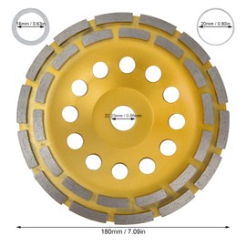 Diamond Cup Grinding Wheel Double Row Concrete Masonry Granite Grinding Wheels Heavy Duty for Angle Grinder Granite Stone Marble Masonry Cement(180mm)