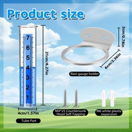 Rain Gauge Outdoor, 7" Large Capacity Rain Gauge Replacement Tube with Stainless Steel Mounting Rack Holder, Clear Numbers, Rain Gauges Outdoors Best Rated for Garden Lawn Yard Fence Patio Farm