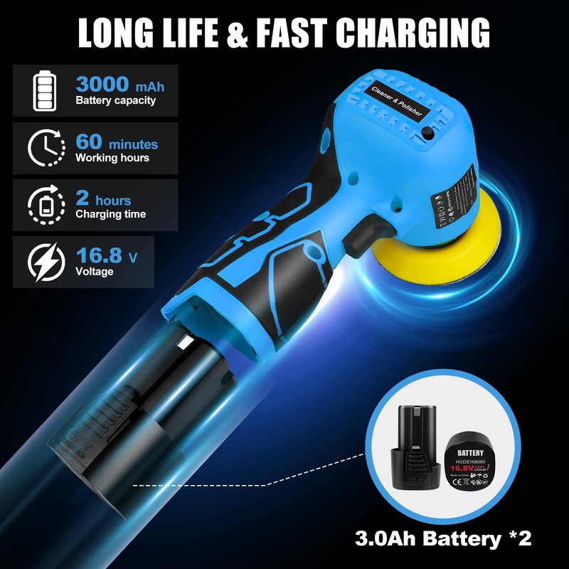 Cordless Sander, 3" Mini Buffer Polisher for Car Detailing, 2Pcs