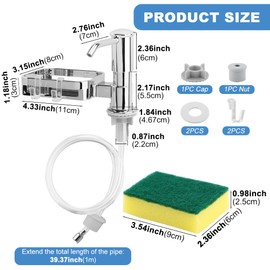Kitchen Sink Soap Dispenser, Built in Soap Dispenser Pump with Sponge Holder, Under Counter ABS Pump Head with 39" Extension Tube kit, Brushed Nickel (Silver)(Silver)