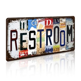 Vintage Metal Restroom Sign - Rustic Bathroom Door Plaque for Offices, Businesses, Restaurants - Durable 12x6 Inch Wall Decor License Plate