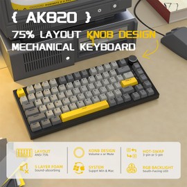 Attack Shark ajazz AK820 75% teclado con perilla de teclado mecánico intercambiable en caliente, junta con cable tipo C, teclado para juegos personalizado, RGB NKRO, interruptor lunar lineal para