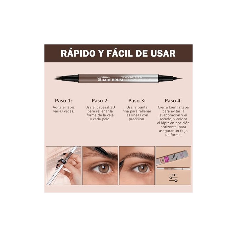 Erinde Lápiz Líquido para Cejas Doble Punta, Perfilado Preciso, 1