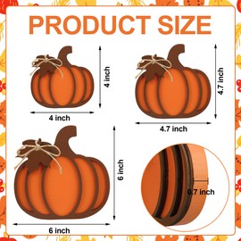 3 Pcs Fall Pumpkin Wooden Signs Decorations 3D Pumpkin Tabletop Sign Autumn Pumpkins Tiered Tray Decor Fall Pumpkins Wood Blocks for Autumn Harvest Thanksgiving Home Kitchen Farmhouse Table Decor
