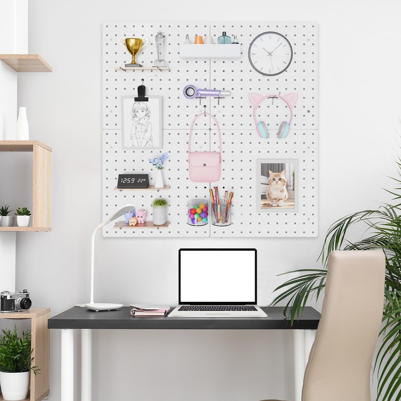 FZK Peg Board,25pcs PegBoard Wall Organizer,Includes 4 White Pegboard and
