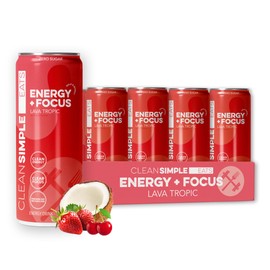Clean Simple Eats Energy + Focus Drink, Energy Drink With 100 Mg Organic Caffeine, L Theanine, B Vitamins & Prebiotic Fiber, Naturally Sweetened, Zero Sugar, Lava Tropic Flavor, 12 Oz Cans, 12 Pack