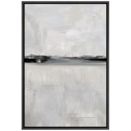 SIGNFORD Framed Canvas Print Wall Art Gray Minimal Pastel Landscape Abstract Shapes Illustration Modern Art Decorative Nordic Chic Relax/Zen for Living Room, Bedroom, Office - 24"x36" Black