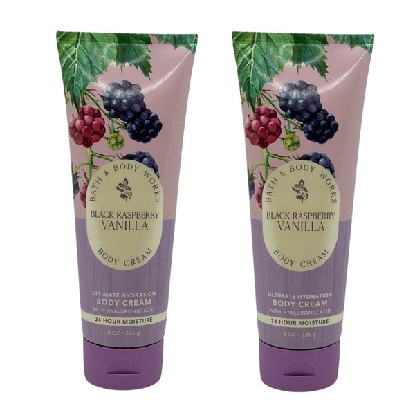 Bath and Body Works Gift Set of of 2 - 8 oz Body Cream - (Black Raspberry Vanilla), Multicolor