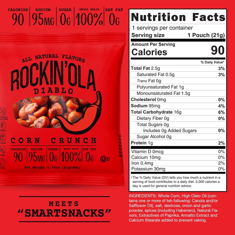 Rockin'Ola Corn Crunch, Back to School Snacks, Crunchy Whole Corn