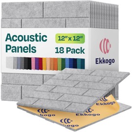 Ekkogo Acoustic Panels 18-Pack Soundproof Wall Panels 12"X12"X0.4" Brick Style Sound Panels Premium Sound Dampening Panels Easy Self Adhesive Installation - [Smoky White]