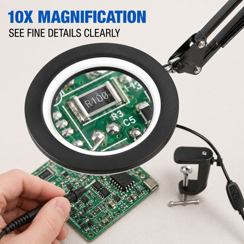 10X USB LED Magnifying Lamp with Clamp, 72 LEDs, Short