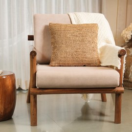 Eco Living Raffia Hand Knitted Pillow Cover, 18x18 – Boho Decorative Cushion Cover for Couch, Sofa or Bed, Rustic Natural Throw Pillow Case