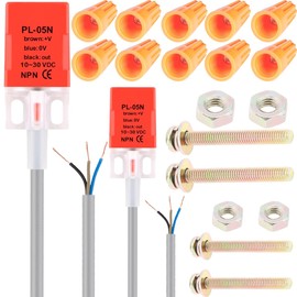 DAOKAI Induktiver Näherungssensor,PL-05N Näherungsschalter,Dreidraht-Schließer quadratischer Sensor NPN 5mm Erfassungsbereich DC 10-30V mit Knopfkappe Schrauben und Muttern, 2 Stück