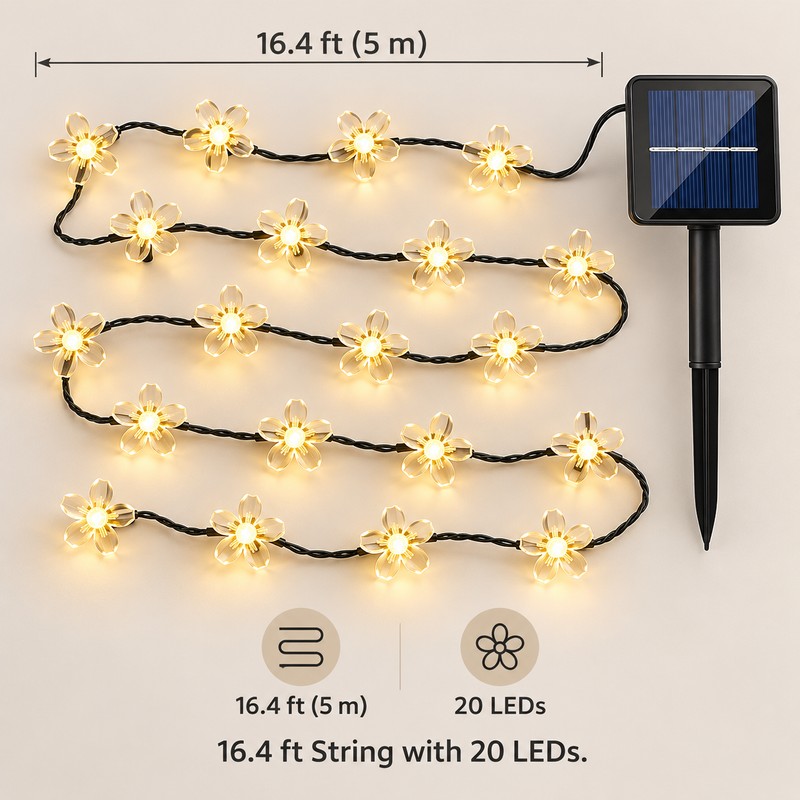 Solar Cherry Blossom String Lights for Outdoor Decoration – 20