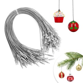 100 PCS Christmas String- Silver Twine String Thread Twist Ties,Tinsel String Craft Making Cord for Hanging Christmas Ornaments,Xmas Baubles,Christmas Tree Ribbon DIY Craft Gift String Snap Fasteners