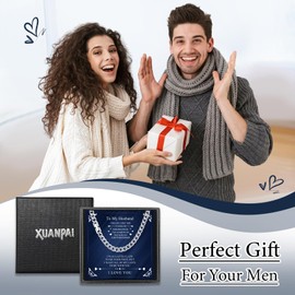 XUANPAI To My Husband Chain Necklace Mens Gifts - Husband Gifts Silver Chain Mens Cuban Chain Birthday Anniversary Valentine's Day Gifts Jewellery Presents from Wife I Love You Gifts for Him
