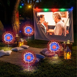 Sakayo 4th of July Decorations Outdoor Solar Lights, 2 Pack Fourth of July Red White and Blue Patriotic Decorations, Outdoor Solar Firework Fairy Lights with 180 LED 8 Modes for July 4th Decor